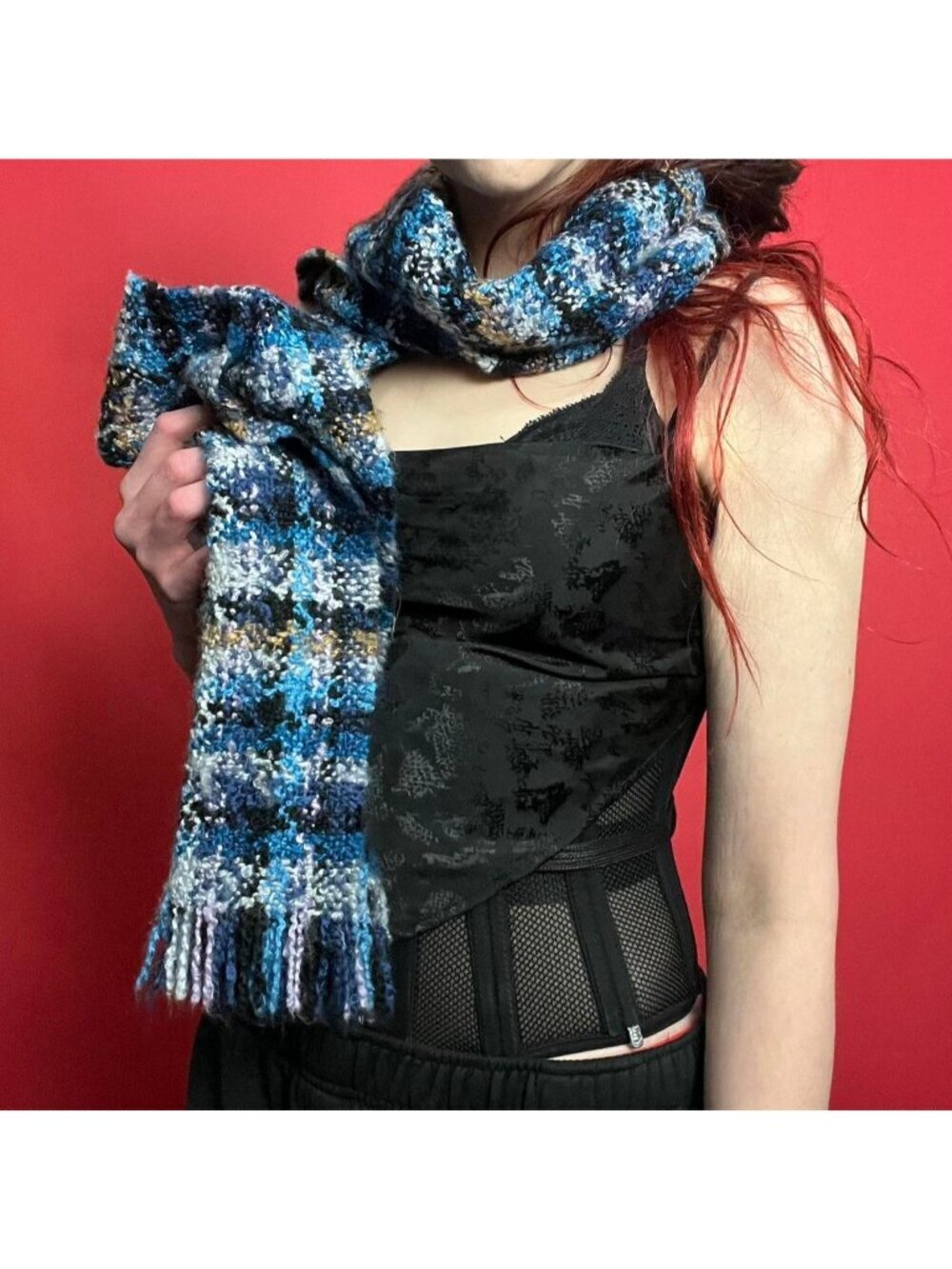 Blue and white fluffy scarf 💙🤍​​